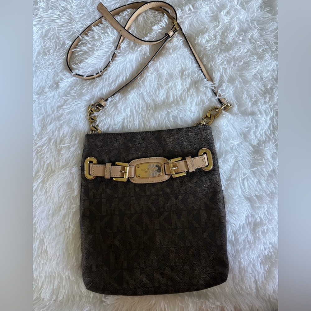 Michael Kors Dark Brown Crossbody Bag with Gold Details